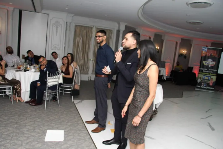 Holiday game show mix at a corporate Christmas party