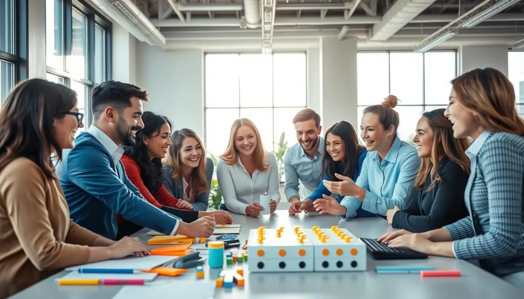 A team playing a group game together in the office