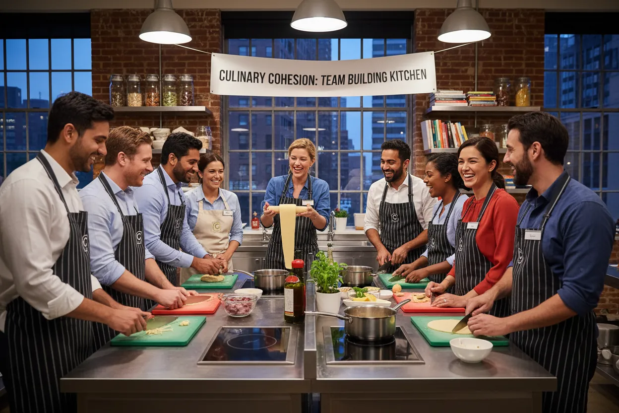 Cooking Class or Hosted Game Show: Corporate Team Building for 50 to 300 People Cooking Class or Hosted Game Show: Corporate Team Building for 50 to 300 People